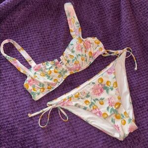 Victorias secret orange floral white bikini 34D / Large